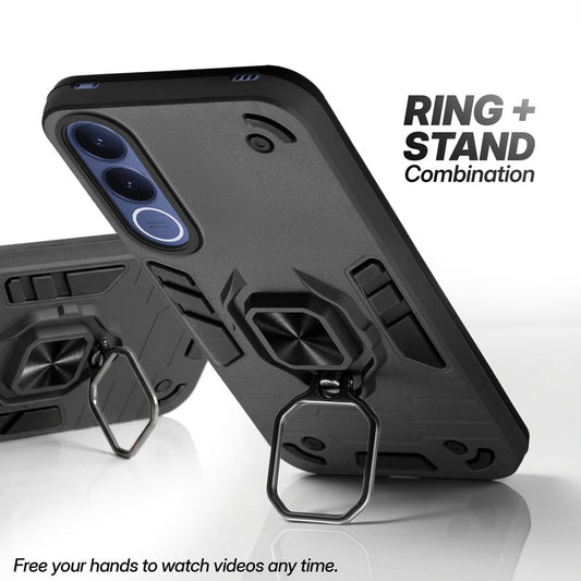 Dual Layer Shockproof Back Cover with 360° Rotatable Ring Grip & Impact Resistant Frame for Vivo V70 FE 5G