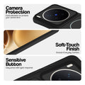 Black phone case for Vivo X300 Pro 5G showing camera safety edges, anti slip side grip and easy press button covers.