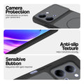 Black phone case for Vivo Y11 5G showing camera safety edges, anti slip side grip and easy press button covers.