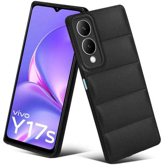 Leather Textured Back Cover for Vivo Y17s, Shockproof Case with Camera Protection