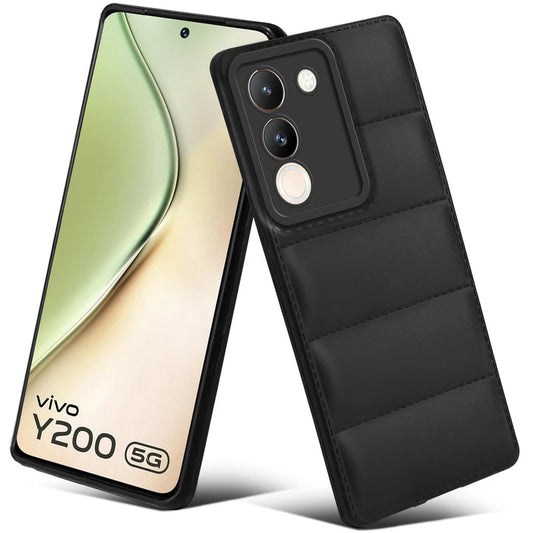 Leather Textured Back Cover for Vivo Y200 5G, Shockproof Case with Camera Protection