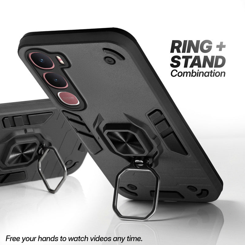 Vivo Y31 5G case with foldable ring stand for hands-free viewing in kickstand position