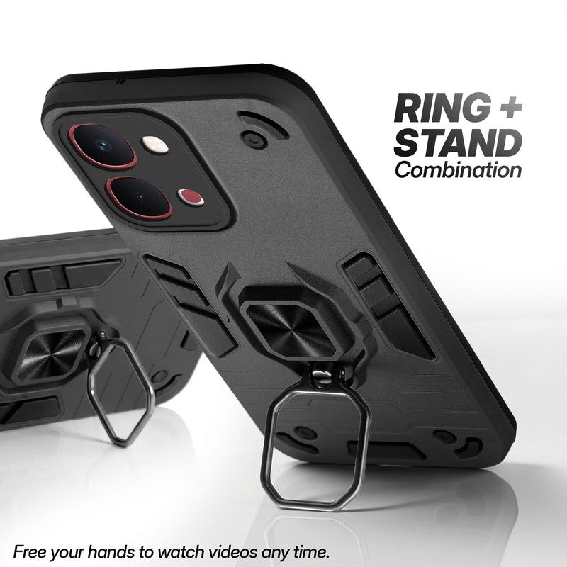 Vivo Y31T 5G case with foldable ring stand for hands-free viewing in kickstand position