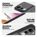 Black phone case for Vivo Y400 Pro 5G showing camera safety edges, anti slip side grip and easy press button covers.