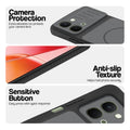 Black phone case for Vivo Y51 Pro 5G showing camera safety edges, anti slip side grip and easy press button covers.