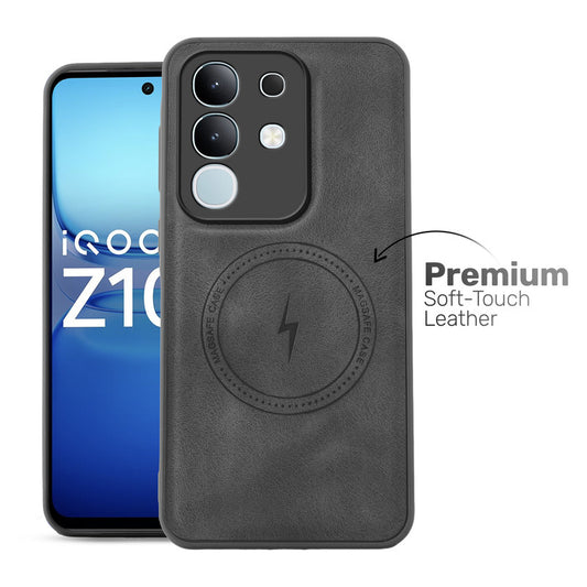 Refined PU Leather Case for iQOO Z10x 5G , with Support for MagSafe & Wireless Accessories
