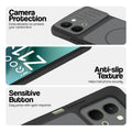 Black phone case for iQOO Z11x 5G showing camera safety edges, anti slip side grip and easy press button covers.