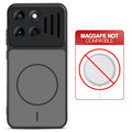 Black back cover for Motorola Moto Edge 60 5G with printed ring pattern and message showing not compatible with MagSafe charging.