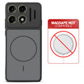 Black back cover for Motorola Moto Edge 70 Pro 5G with printed ring pattern and message showing not compatible with MagSafe charging.