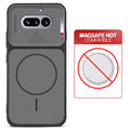 Black back cover for Nothing Phone 4A 5G with printed ring pattern and message showing not compatible with MagSafe charging.