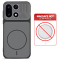 Black back cover for OnePlus 15 5G with printed ring pattern and message showing not compatible with MagSafe charging.