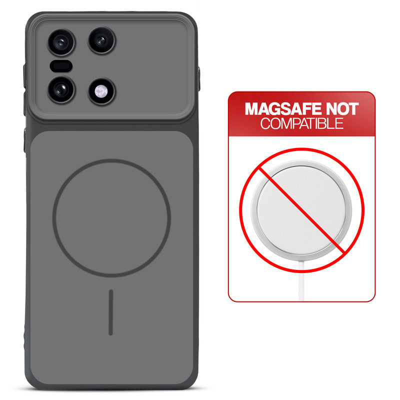 Dual tone silicone Black phone cover for OnePlus 15 5G showing wireless charging not supported notice