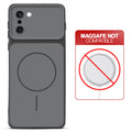 Dual tone silicone Black phone cover for OnePlus 15R 5G showing wireless charging not supported notice
