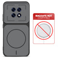 Black back cover for Oppo F31 Pro Plus 5G with printed ring pattern and message showing not compatible with MagSafe charging.