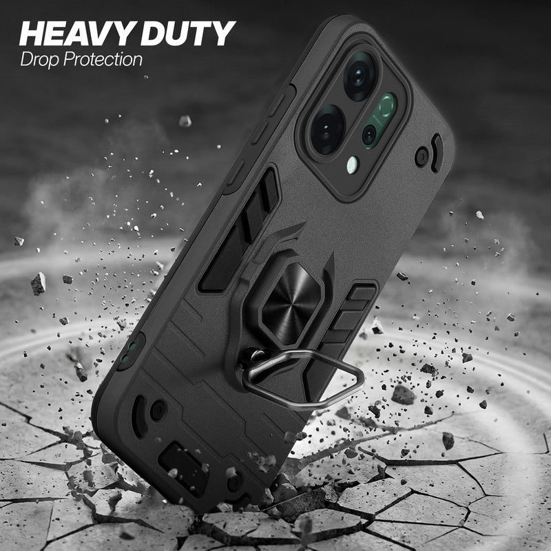 Oppo Reno 14 5G protective case illustrating impact drop protection with an impact-resistant frame.