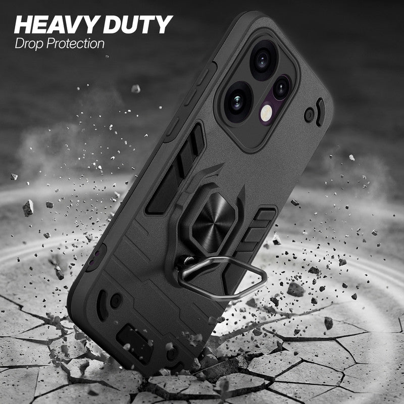 Oppo Reno 16 5G protective case illustrating impact drop protection with an impact-resistant frame.