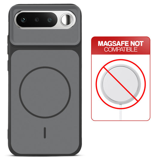 Black back cover for Realme 16 5G with printed ring pattern and message showing not compatible with MagSafe charging.