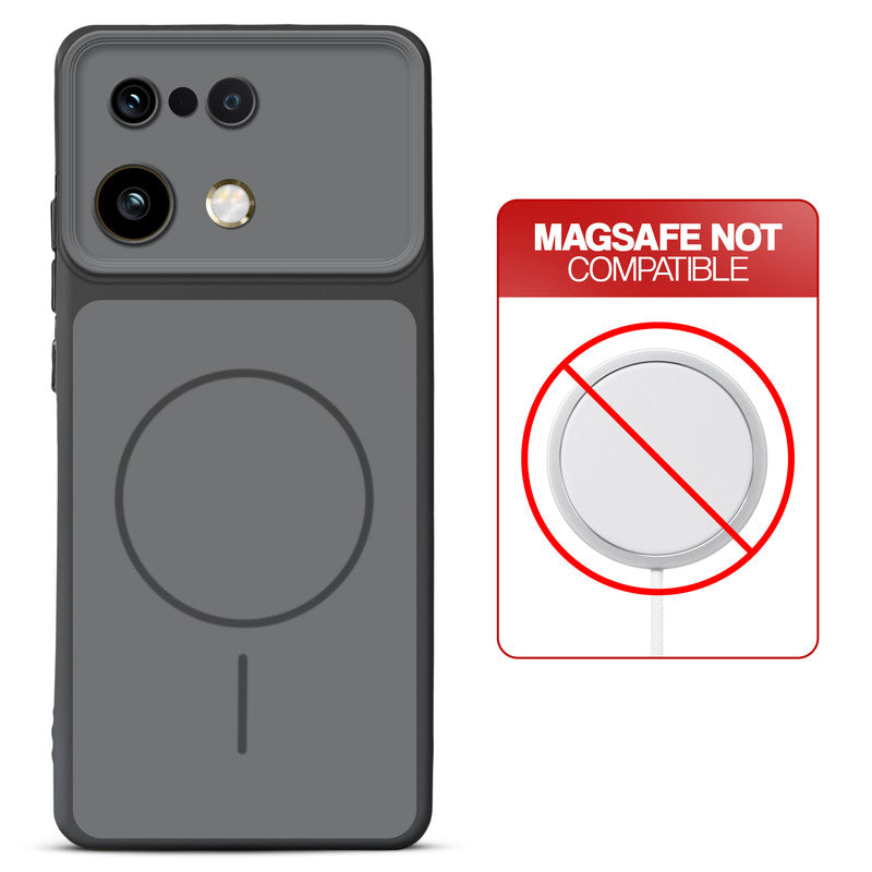 Dual tone silicone Black phone cover for Realme 16 Pro Plus 5G showing wireless charging not supported notice