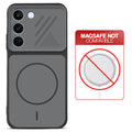 Black back cover for Realme C83 5G with printed ring pattern and message showing not compatible with MagSafe charging.