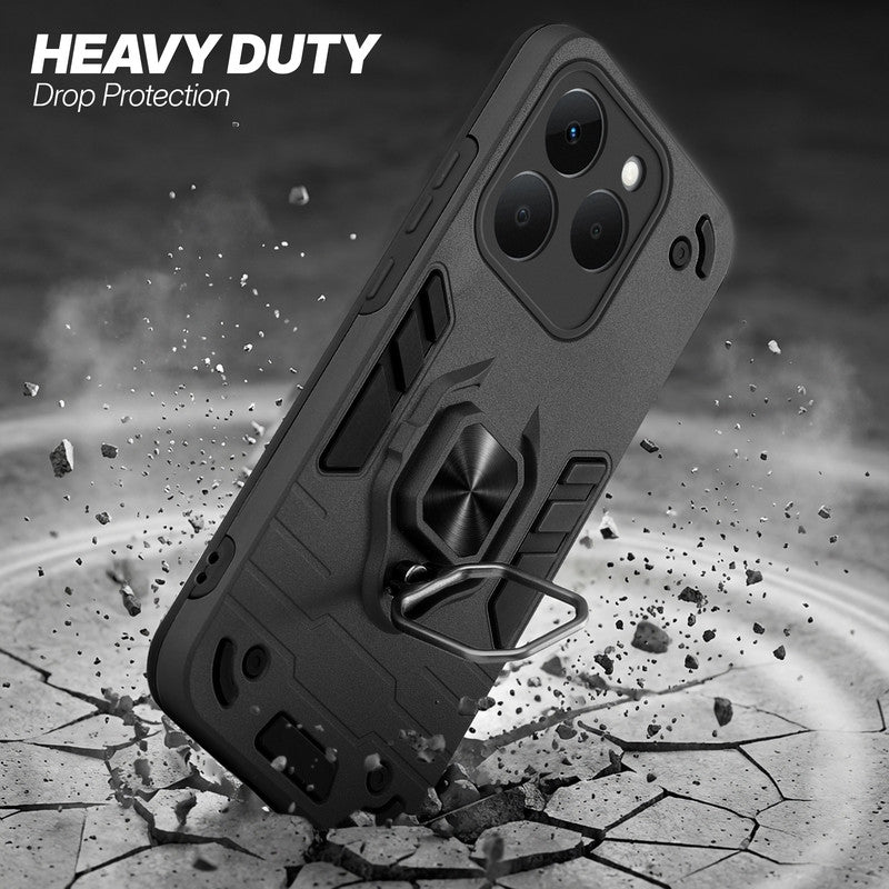 Realme Narzo 90 5G protective case illustrating impact drop protection with an impact-resistant frame.