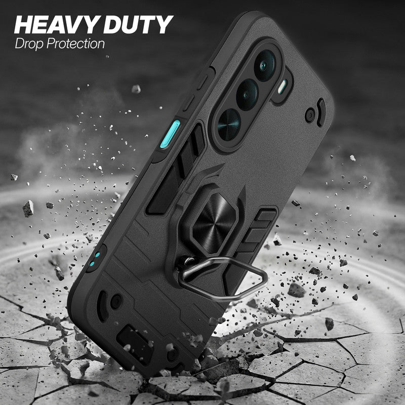 Realme P4x 5G protective case illustrating impact drop protection with an impact-resistant frame.