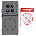 Black back cover for Redmi Note 15 Pro 5G with printed ring pattern and message showing not compatible with MagSafe charging.