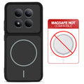 Black back cover for Redmi Note 15 Pro 5G with printed ring pattern and message showing not compatible with MagSafe charging.