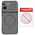 Black back cover for Vivo T5 Pro 5G with printed ring pattern and message showing not compatible with MagSafe charging.
