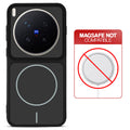 Black back cover for Vivo X300 Pro 5G with printed ring pattern and message showing not compatible with MagSafe charging.