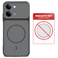 Black back cover for Vivo Y05 4G with printed ring pattern and message showing not compatible with MagSafe charging.