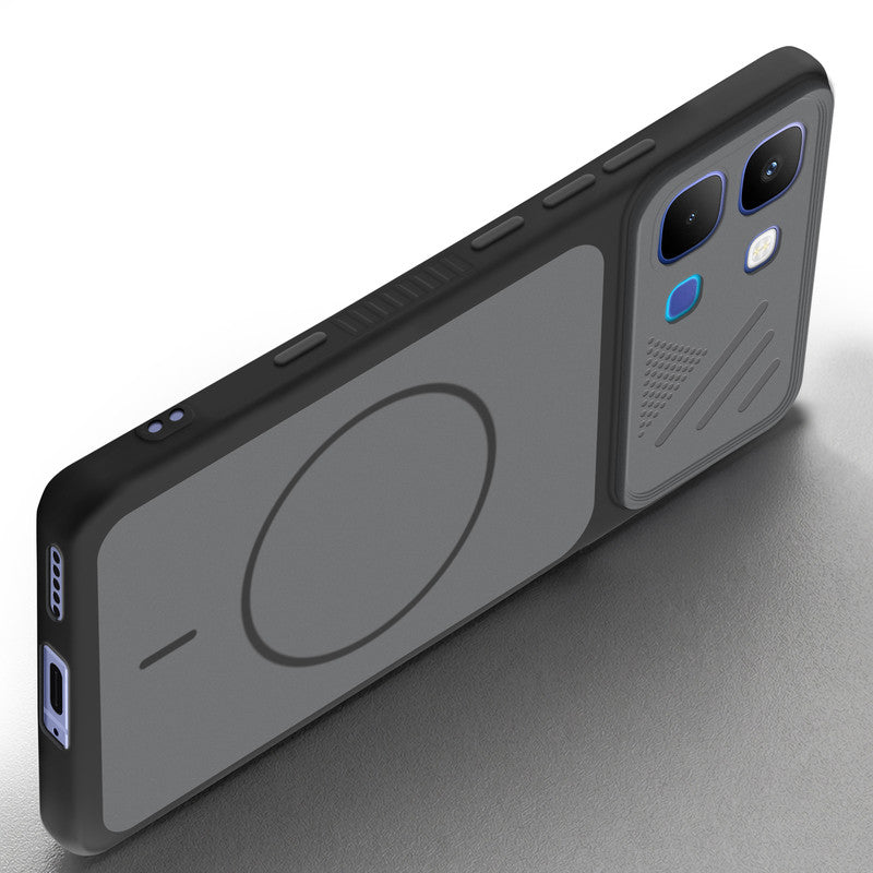 Angled view of Black mobile case for Infinix Note Edge with proper charging port cutout, speaker holes and strong corner protection.