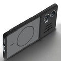 Angled view of Black mobile case for Motorola Moto Edge 50 Fusion 5G with proper charging port cutout, speaker holes and strong corner protection.