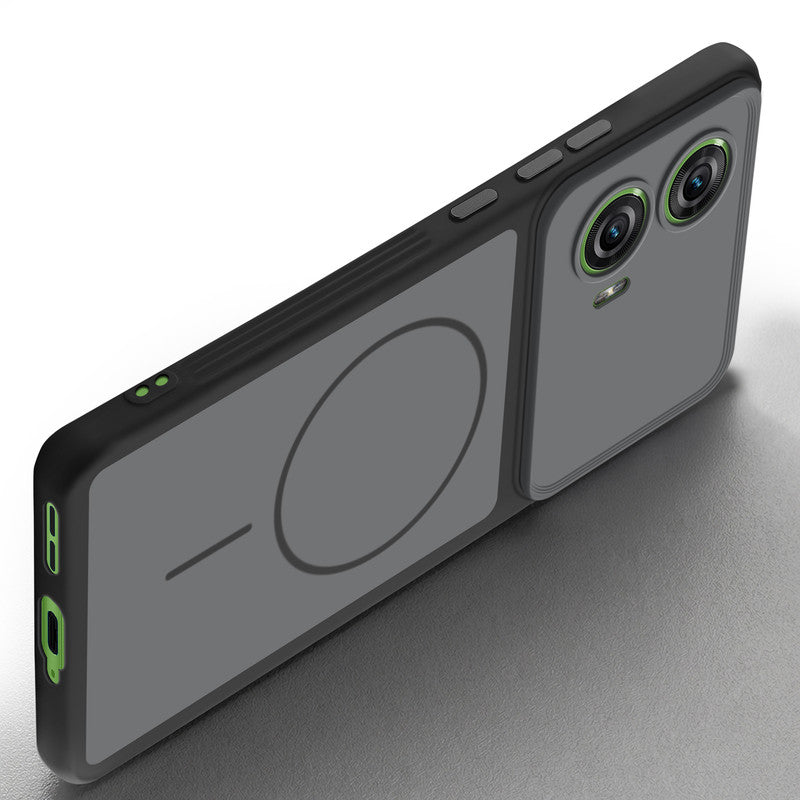 Slim silicone Black phone case for Motorola Moto Edge 50 Fusion 5G side angle view showing grip texture and precise cutouts