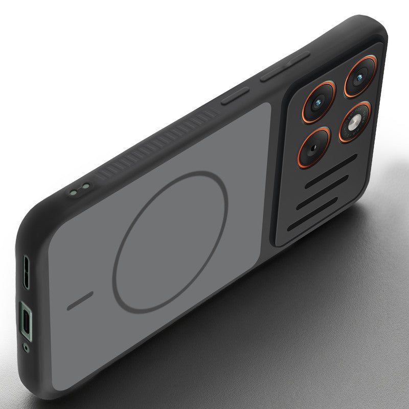 Angled view of Black mobile case for Motorola Moto Edge 70 5G with proper charging port cutout, speaker holes and strong corner protection.