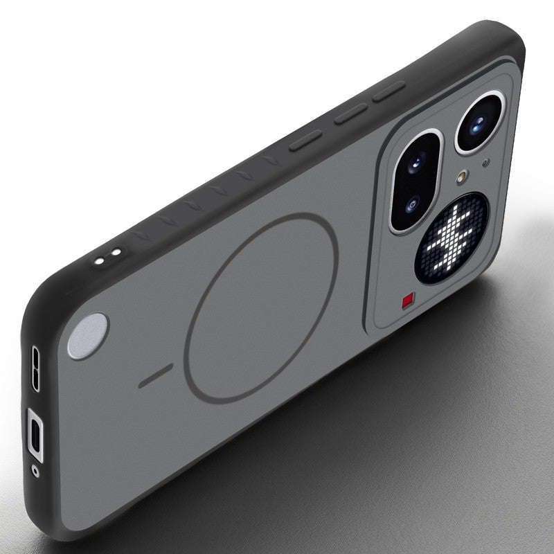 Angled view of Black mobile case for Nothing Phone 4A Pro 5G with proper charging port cutout, speaker holes and strong corner protection.