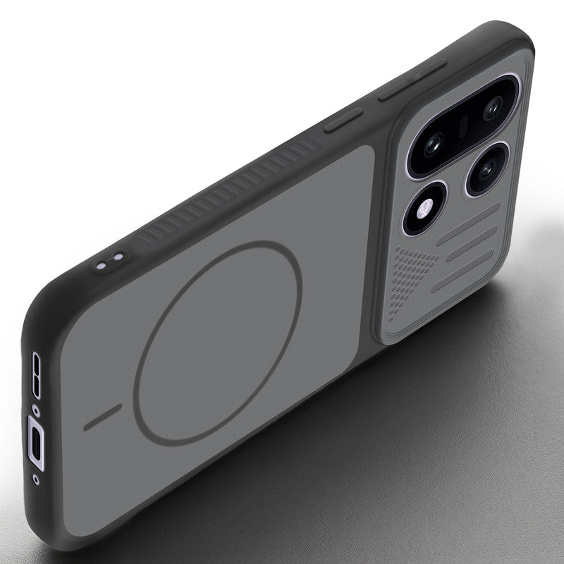 Angled view of Black mobile case for OnePlus 15 5G with proper charging port cutout, speaker holes and strong corner protection.