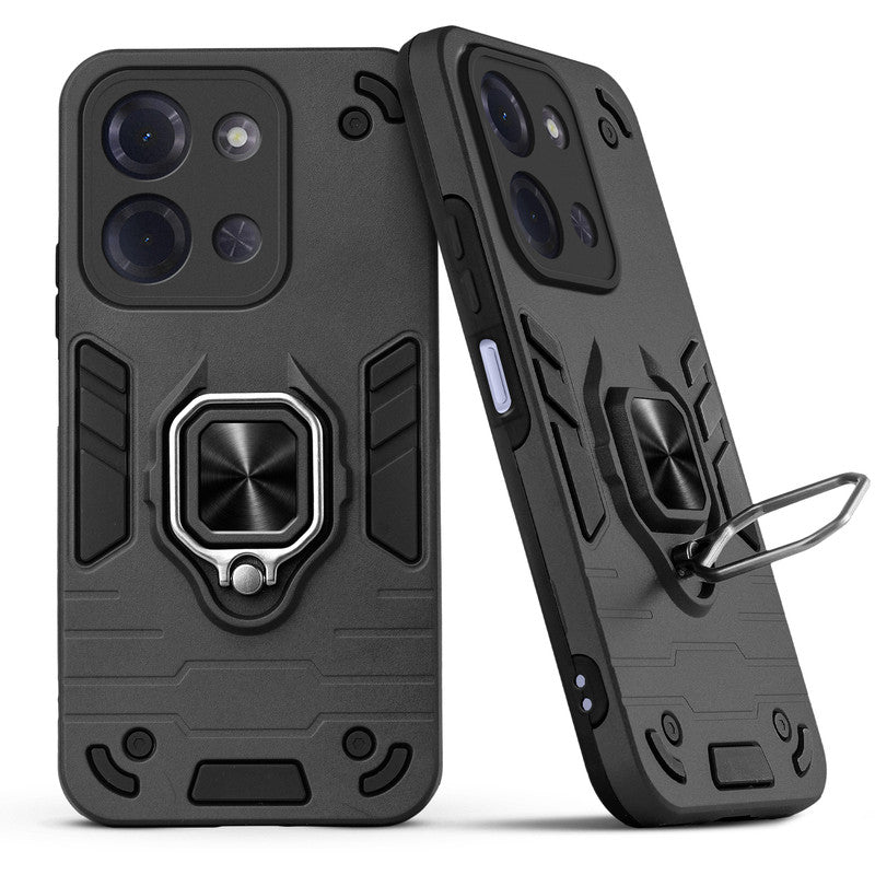 Back view of Poco C85 5G case highlighting the built-in rotating metal ring holder