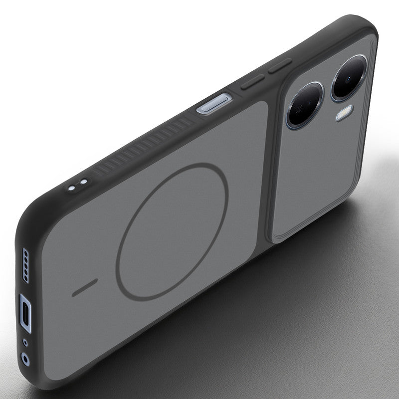 Angled view of Black mobile case for Redmi 15A 5G with proper charging port cutout, speaker holes and strong corner protection.