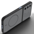 Angled view of Black mobile case for Samsung A17 5G with proper charging port cutout, speaker holes and strong corner protection.