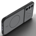 Angled view of Black mobile case for Samsung A36 5G with proper charging port cutout, speaker holes and strong corner protection.