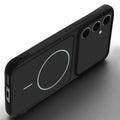 Angled view of Black mobile case for Samsung S24 FE 5G with proper charging port cutout, speaker holes and strong corner protection.