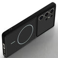 Angled view of Black mobile case for Samsung S24 Ultra 5G with proper charging port cutout, speaker holes and strong corner protection.
