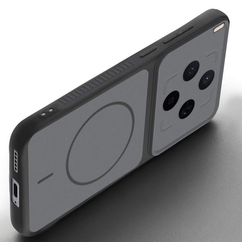 Angled view of Black mobile case forMotorola Vivo X300 5G with proper charging port cutout, speaker holes and strong corner protection.
