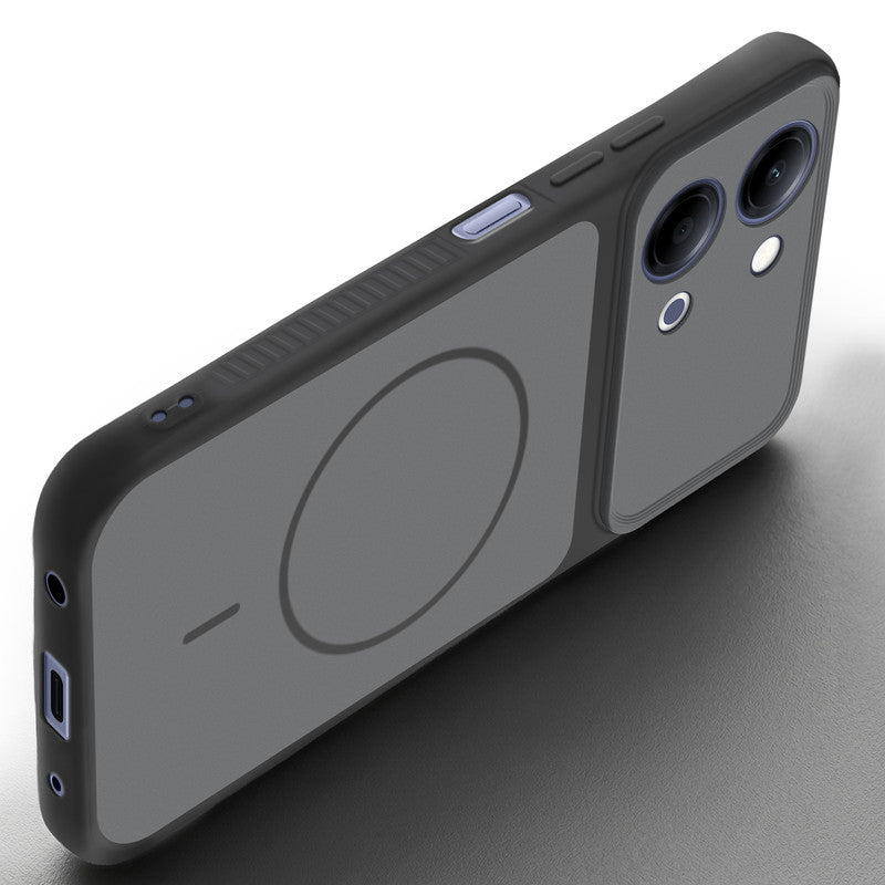 Angled view of Black mobile case for Vivo Y05 4G with proper charging port cutout, speaker holes and strong corner protection.