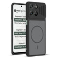 Front and back view of Black protective back cover for Motorola G67 Power 5G with textured sides, camera guard and slim fit design.