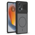 Front and back view of Black protective back cover for Motorola Moto Edge 50 Fusion 5G with textured sides, camera guard and slim fit design.