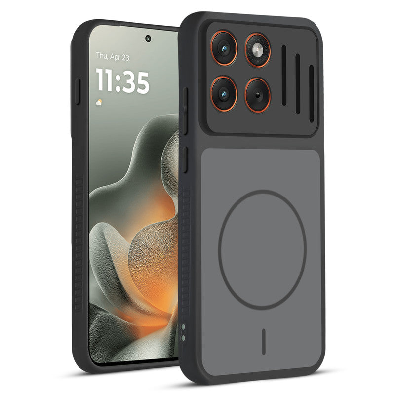 Front and back view of Black protective back cover for Motorola Moto Edge 70 5G with textured sides, camera guard and slim fit design.