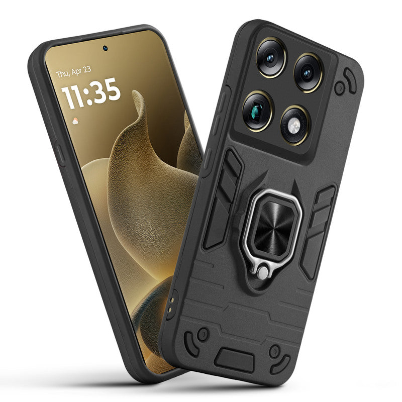 Front and back view of otorola Signature fitted with a protective case and ring grip