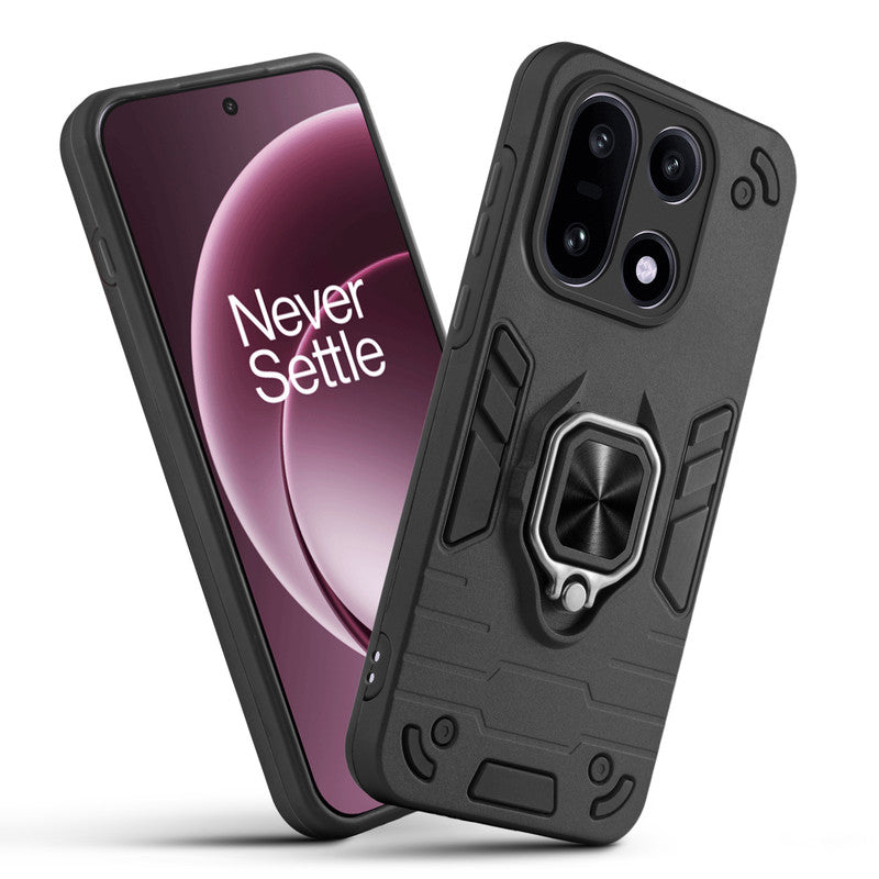 Front and back view of OnePlus 15 5G fitted with a protective case and ring grip