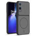 Front and back view of Black protective back cover for OnePlus Nord CE 4 Lite 5G with textured sides, camera guard and slim fit design.